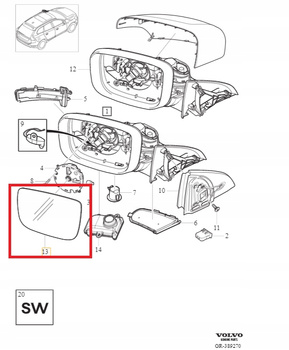 Prawe szkło lusterka Volvo XC60 (09-17)