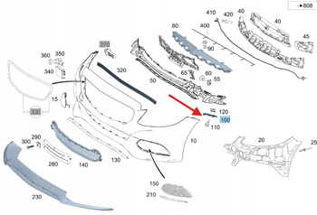 PRAWY ŚLIZG SZYNA ZDERZAKA PRZÓD MERCEDES C klasa W205 OE A2058852121