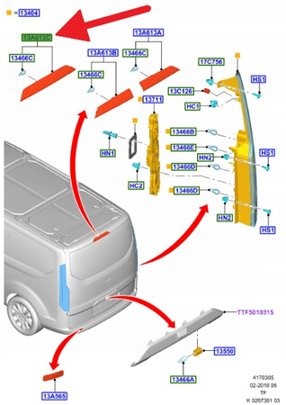 ŚWIATŁO TYLNE STOPU FORD TRANSIT CUSTOM 2012- OE 2289412 _ BK21-13N408-CE