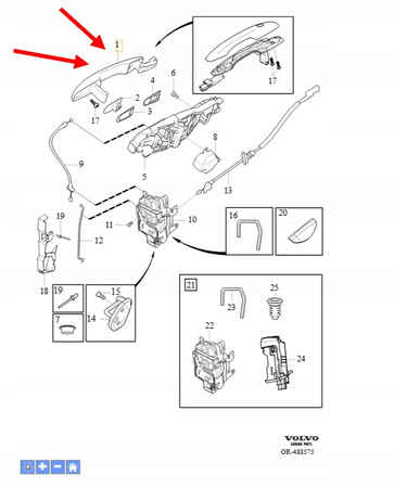 KLAMKA ZEWNĘTRZNA DRZWI PRZÓD TYŁ VOLVO XC90 2016- OEM/OE 39842681