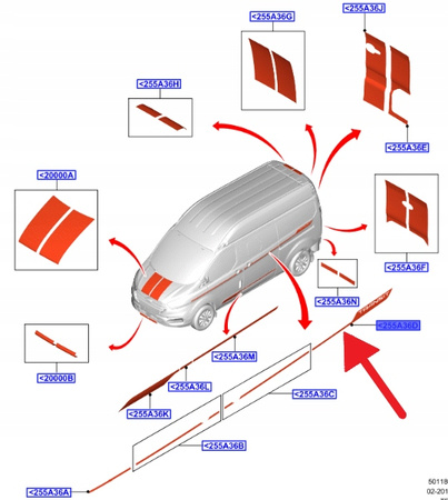 NAKLEJKA NA BOK BŁOTNIK LEWY TYŁ FORD CUSTOM 2018- 2332796 _ JK2J-291C53-GC