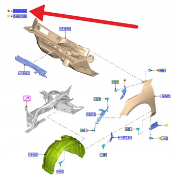 WSPORNIK BŁOTNIKA LEWY PRZÓD FORD FOCUS MK4 2018- 2206960 _ JX7B-A16C177-AC