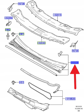 KRATKA PODSZYBIE MASKI FORD FIESTA 2001- OE 1493208 _ 2S61-A02228-BE