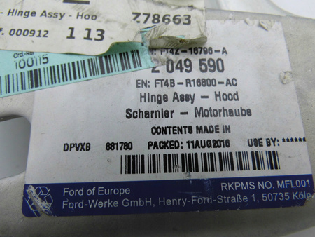 ZAWIAS MASKI POKRYWY SILNIKA PRAWY FORD EDGE 2016- 2049590 _ FT4B-R16800-AC