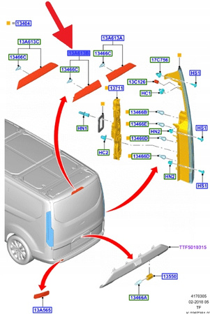 LAMPKA STOP LEWA FORD CUSTOM 2012- 16 OE 1816872 _ BK21-13N408-BD