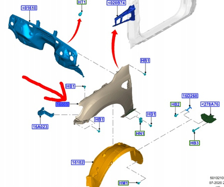 BŁOTNIK PRZEDNI PRAWY FORD RANGER Mk5 2015-2022 2031342 _ EB3B-4116015-BA