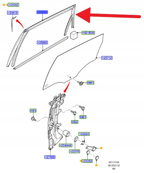 USZCZELNIENIE OKNA DRZWI TYŁ LEWA FORD OE FIESTA 2001-2012 2S61-A25855-AR