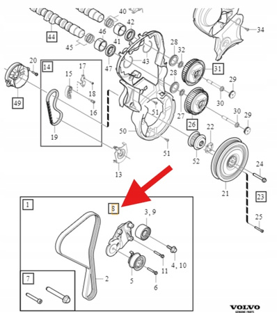 PODSTAWA ROLKA PASKA KLINOWEGO B4 VOLVO S60 V60 V40 2014- OE 31679914