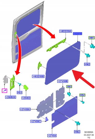 GÓRNE WEWN POSZYCIE DRZWI PRZESUW TRANSIT 2014- 2001648 _ BK31-V31150-TC