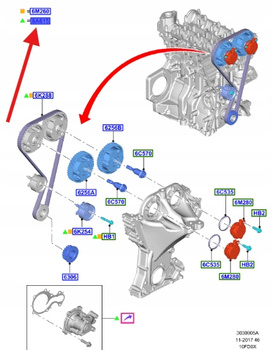 ZESTAW ROZRZĄDU Z POMPĄ WODY FORD 1.0 EB 2210970 _ E3BJ-8B596-AA