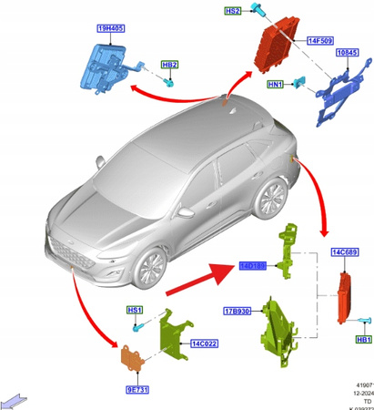 WSPORNIK TYLNY LEWY CZUJNIKA MARTWEGO POLA KUGA 2510225 _ LJ6T-14D190-CA