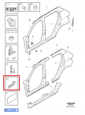 WSPORNIK KAROSERYJNY DOLNY PRAWEGO BŁOTNIKA VOLVO EX40 XC40 18- OE 31675836