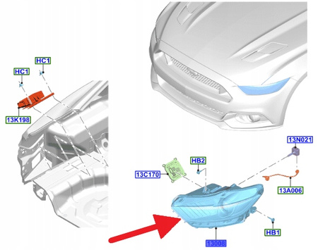 LAMPA XENON LED LEWY FORD MUSTANG 2015- 17 OE 5334497 _ FR3B-13035-AE