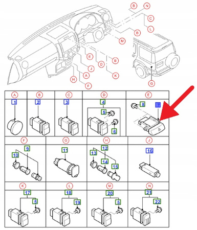 PRZYCISK ŚWIATŁA AWARYJNEGO RANGER 2006- OE 1452375 _ 6M34-10E866-AA