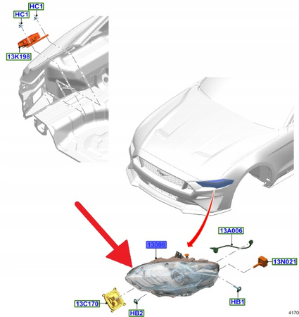 REFLEKTOR PRAWY PRZÓD FORD MUSTANG 2017- OE 2201914 _ JR3B-13005-CJ