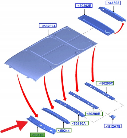 UCHWYT DACHU PRZEDNI FORD TRANSIT CUSTOM 2012- 2354468 _ JK21-V03418-AA