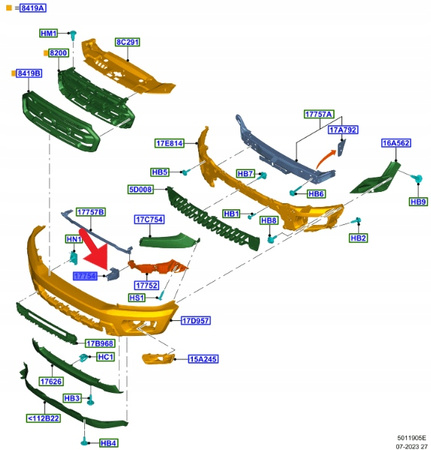 UCHWYT ZDERZAKA PRAWY PRZÓD FORD RANGER 2019- 2283123 _ JB3B-17W996-AB