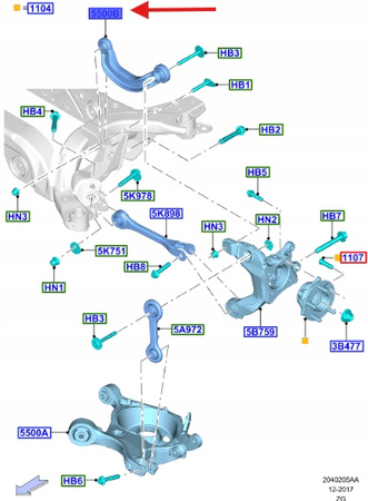 WAHACZ LEWY GÓRNY TYŁ FORD MUSTANG 2015- 2023- OE 2148783 _ FR3C-5K743-AD