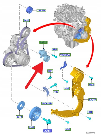 NAPINACZ PASKA NAPĘDOWEGO 1.0 EB FORD 2012- OE 2431347 _ CM5Q-6A228-BB
