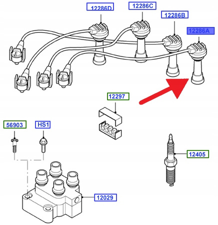 PRZEWÓD ZAPŁONOWY 1 CYL 1.4 1.6 TIVCT FIESTA FOCUS 1335374 _ YS6F-12286-A1A