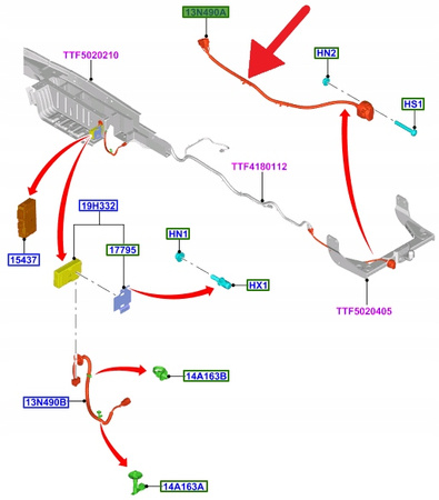 WIĄZKA HAKA TYŁ FORD TRANSIT CUSTOM 2012- OE 2682317 _ BK2T-13B576-DE