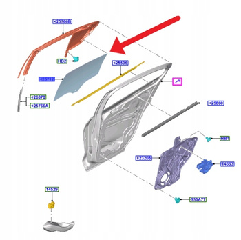 SZYBA DRZWI LEWY TYŁ FORD FOCUS SEDAN 2018- OE 2206589 _ JX7B-A25713-BA