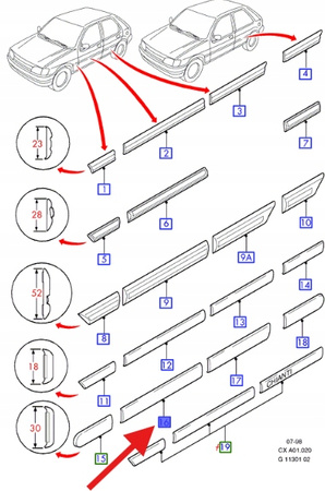 LISTWA DRZWI PRZÓD FORD FIESTA HB 1994- 96 OE 7142097 _ 94FB-A20938-AAYYCW