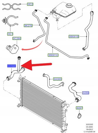 PRZEWÓD DOLNY CHŁODNICY 1.8 ZETEC FORD CONNECT 04- 1365998 _ 4T16-8B273-GA