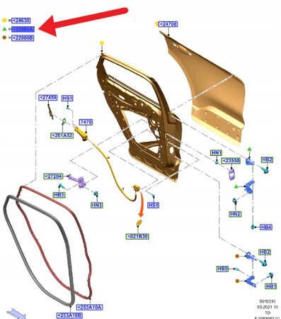 ZAWIAS GÓRNY DRZWI LEWY TYŁ FORD KUGA 2020- 2193185 _ H1BB-A26801-AC