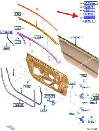 ZAWIAS DRZWI PRAWA GÓRA FORD MUSTANG 2015- 2023- 2271290 _ FR3B-6322800-BA