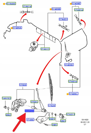 RAMIE WYCIERACZKI DRZWI TYŁ FORD CONNECT 2002- 1520301 _ 2T14-17C419-AC
