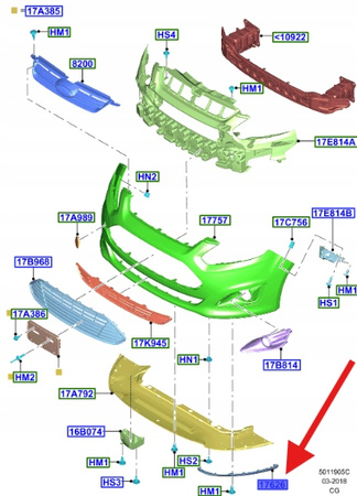 DOKŁADKA ZDERZAKA LEWY PRZÓD FORD C-MAX Energi 14- 5233782 _ DM51-17627-AD
