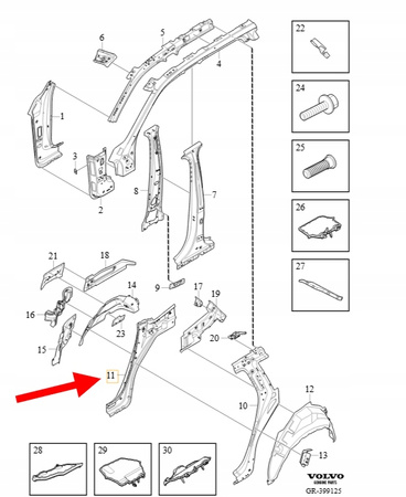WEWNĘTRZNY SŁUPEK B PRAWY VOLVO XC90 2016- OEM/OE 32321992