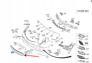 KRATKA ŚRODKOWA ATRAPA ZDERZAKA PRZÓD MERCEDES C klasa W204 OE A2048850853