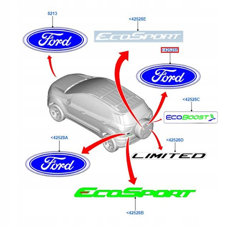 EMBLEMAT FORD FOCUS Mk3-4/FIESTA Mk8/ECOSPORT Mk2 _ 1947613 _ F1EB-402A16-AB 