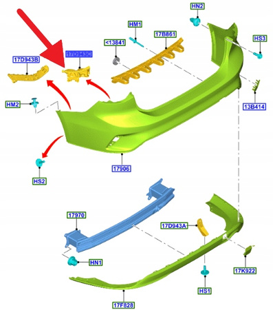 ŚLIZG ZDERZAKA PRAWY TYŁ FORD FOCUS 2018- OE 2379793 _ JX7B-17D980-B1B