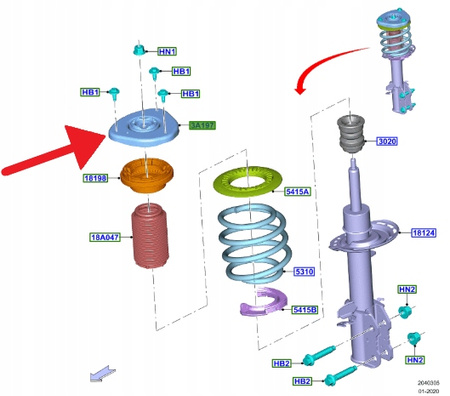 MOCOWANIE GÓRNE AMORTYZATORA PRZÓD KUGA 2020- 2376754 _ JX61-3K155-BEB