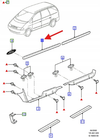LISTWA DRZWI PRZEDNICH LEWA FORD GALAXY 94-00 1110931 _ 95VW-A25335-DCXWAA
