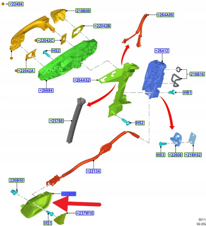 KLAMKA WEWNĘTRZNA DRZWI LEWY TYŁ FIESTA 2017- OE 2366511 _ H1BB-A22601-BG3