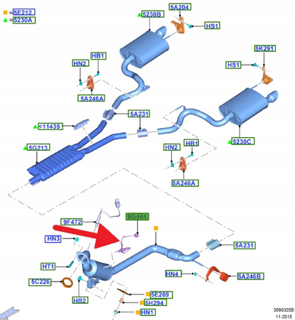 SONDA LAMBDA ŚRODEK 2.3 EB FORD MUSTANG 2015- OE 5279206 _ FL3T-9G444-AA