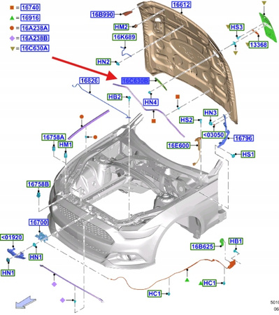 WLOT POWIETRZA MASKI PRAWA FORD MUSTANG 2017- OE 2175797 _ JR3B-16C194-AC