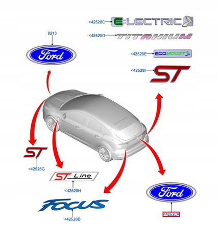 EMBLEMAT FORD FOCUS Mk3-4/FIESTA Mk8/ECOSPORT Mk2 _ 1947613 _ F1EB-402A16-AB 