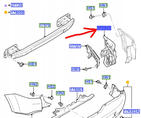 ŚLIZG ZDERZAKA TYLNY PRAWY FORD S-MAX Mk1 2010- 1712736 _ AM21-R17E850-AH