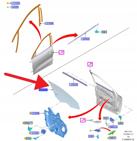 SZYBA DRZWI PRAWY PRZÓD FORD KUGA ESCAPE 2020- 2595905 _ LV4B-S214A50-AC