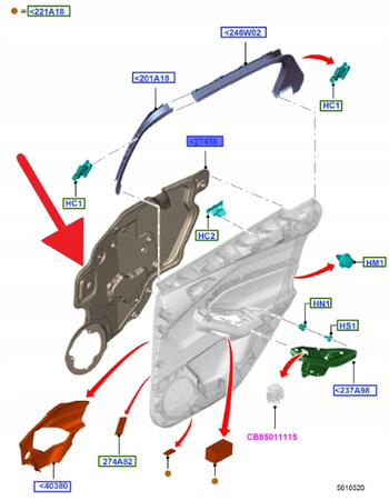 WYGŁUSZENIE DRZWI LEWYCH TYLNYCH FORD FOCUS 2011- 1824844 _ BM51-A27459-BA