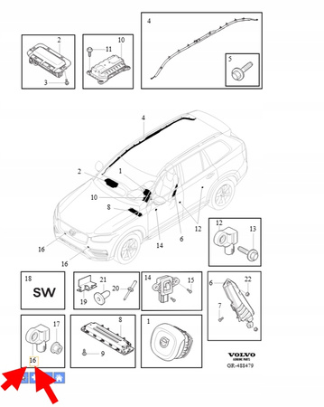 CZUJNIK UDERZENIOWY PRZEDNI BELKI VOLVO XC90 2016- OEM/OE 31451528