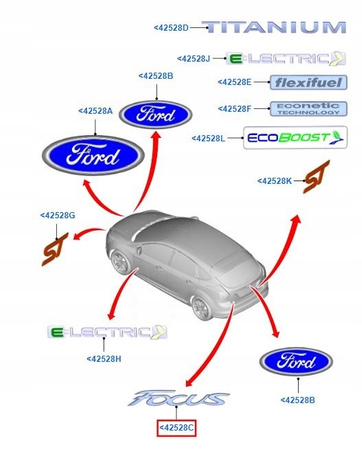 EMBLEMAT ZNACZEK Z NAPISEM FORD FOCUS Mk3 2012-_1765113_BM51-R42528-BA