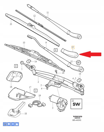 Lewa zaślepka ramienia wycieraczki Volvo 9484616