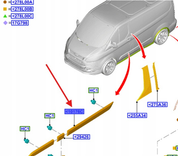 LISTWA BOKU PRAWY TYŁ TRANSIT CUSTOM Mk1 2012- 2210778 _ BK21-29076-AE5CND