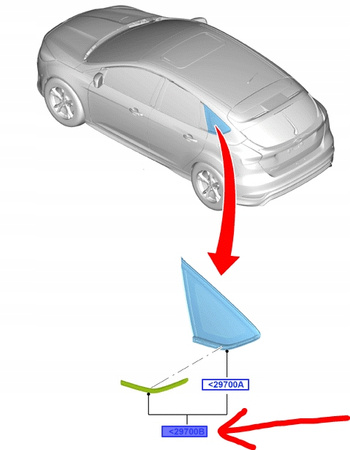 SZYBA TRÓJKĄTNA TYŁ LEWA FORD FOCUS MK3 2011-18_2010631_BM51-A297B01-FF